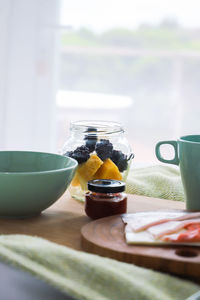 Close-up of breakfast on table