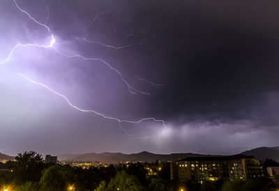 Lightning in sky at night