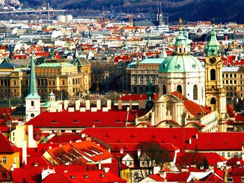 High angle view of buildings in city