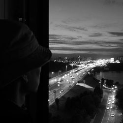 High angle view of traffic on road at night