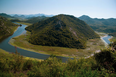 High angle view of mountains against sky