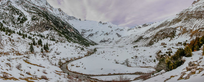 Panoramic of the otal valley  snowy. winter nature concept