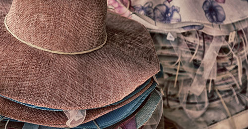 Close-up of hats for sale at market