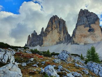 Low angle view of rock formations against sky