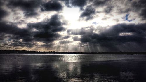 Low angle view of storm clouds over lake