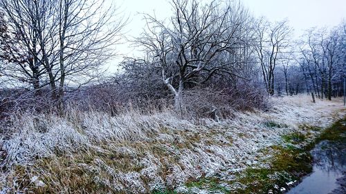 Scenic view of river against sky during winter