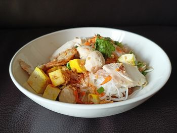 Close-up of meal served on table