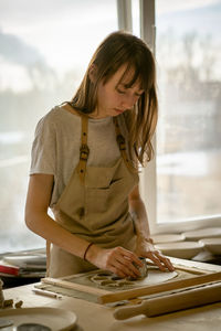 Woman working on table