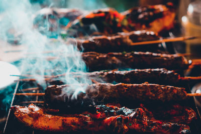 Close-up of fire on barbecue grill