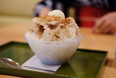 Close-up of dessert in bowl on table