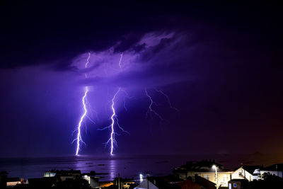 Lightning in sky at night