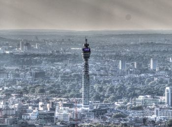 Digital composite image of city and buildings at waterfront