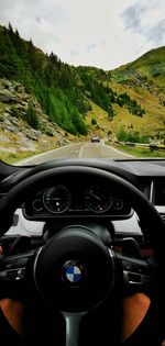 View of road through car windshield