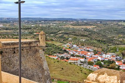 High angle view of townscape against sky