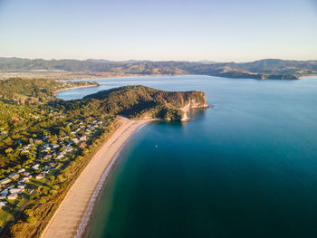 High angle view of sea against clear sky