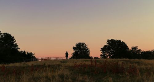 Scenic view of field against sky at sunset