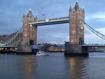 View of suspension bridge over river