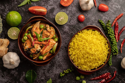 High angle view of food on table