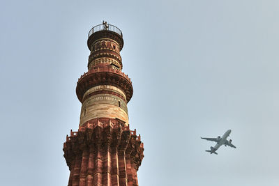 Low angle view of lighthouse against clear sky
