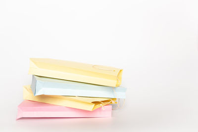 Close-up of books on white background