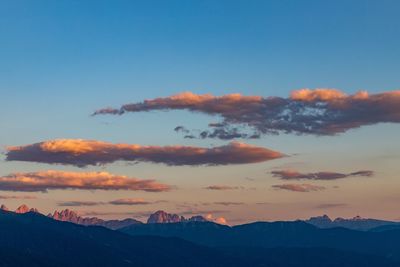 Low angle view of silhouette mountains against sky during sunset