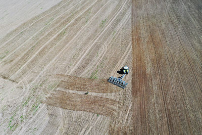 High angle view of tractor on field