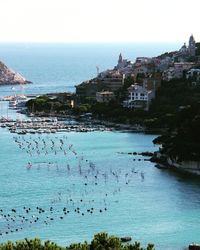 Scenic view of sea against clear blue sky