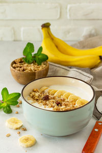 Close-up of breakfast served on table