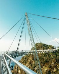 Low angle view of suspension bridge against sky