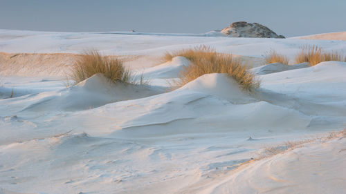 Scenic view of desert against sky during winter