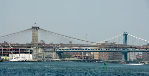 Bridge over river with buildings in background