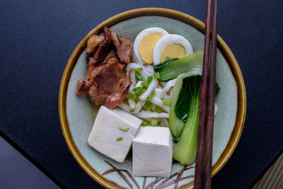 Close-up of food served on table