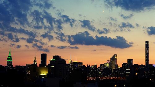 City skyline at sunset