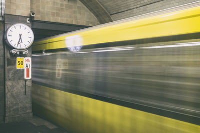 Blurred motion of train at subway station