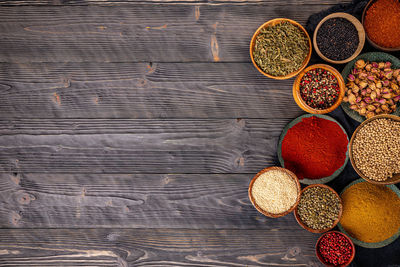 Directly above shot of various spices on table