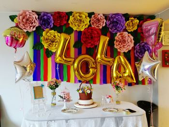 Full frame shot of multi colored cake on table