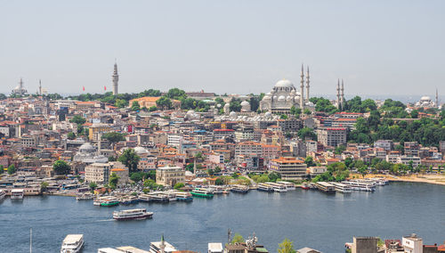 Top view of istanbul city and dock for bosphorus trips in turkey