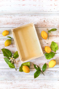 High angle view of fruits on table