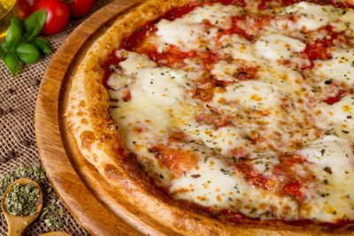 Close-up of pizza on table