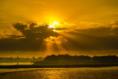 The sunrise over glagah beach, kulonprogo, indonesia. nature long exposure photography.