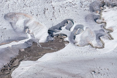 High angle view of snow on land