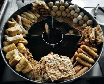 High angle view of bread in container