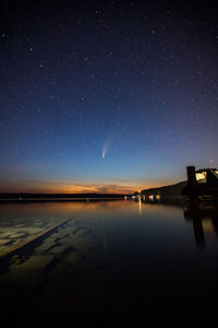 Scenic view of lake against sky at night