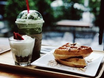 Close-up of breakfast on table