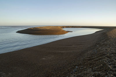 Scenic view of beach against clear sky