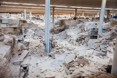Ancient ruins at akrotiri archaeological site