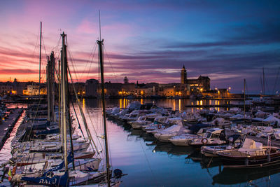 View of boats moored at harbor