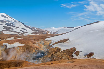 Scenic view of snowcapped mountains against sky