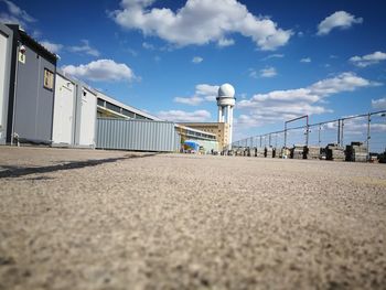 Tempelhof airport airfield  low angle view of bridge against sky