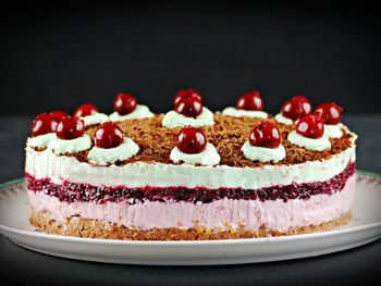 Close-up of cake in plate on table